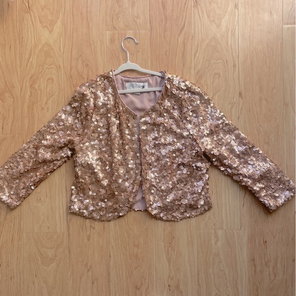Forever 21 Girls Rose Gold Sequin Festive Jacket Size Medium (10). - Picture 2 of 7